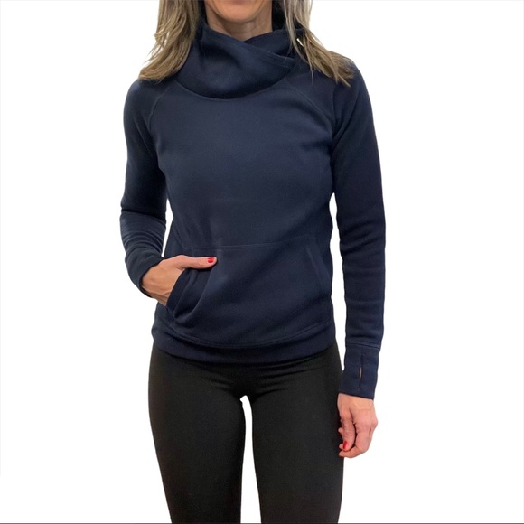 Athleta Tops - Athleta Hurdle Wrap Neck Wool Pullover Blue Small